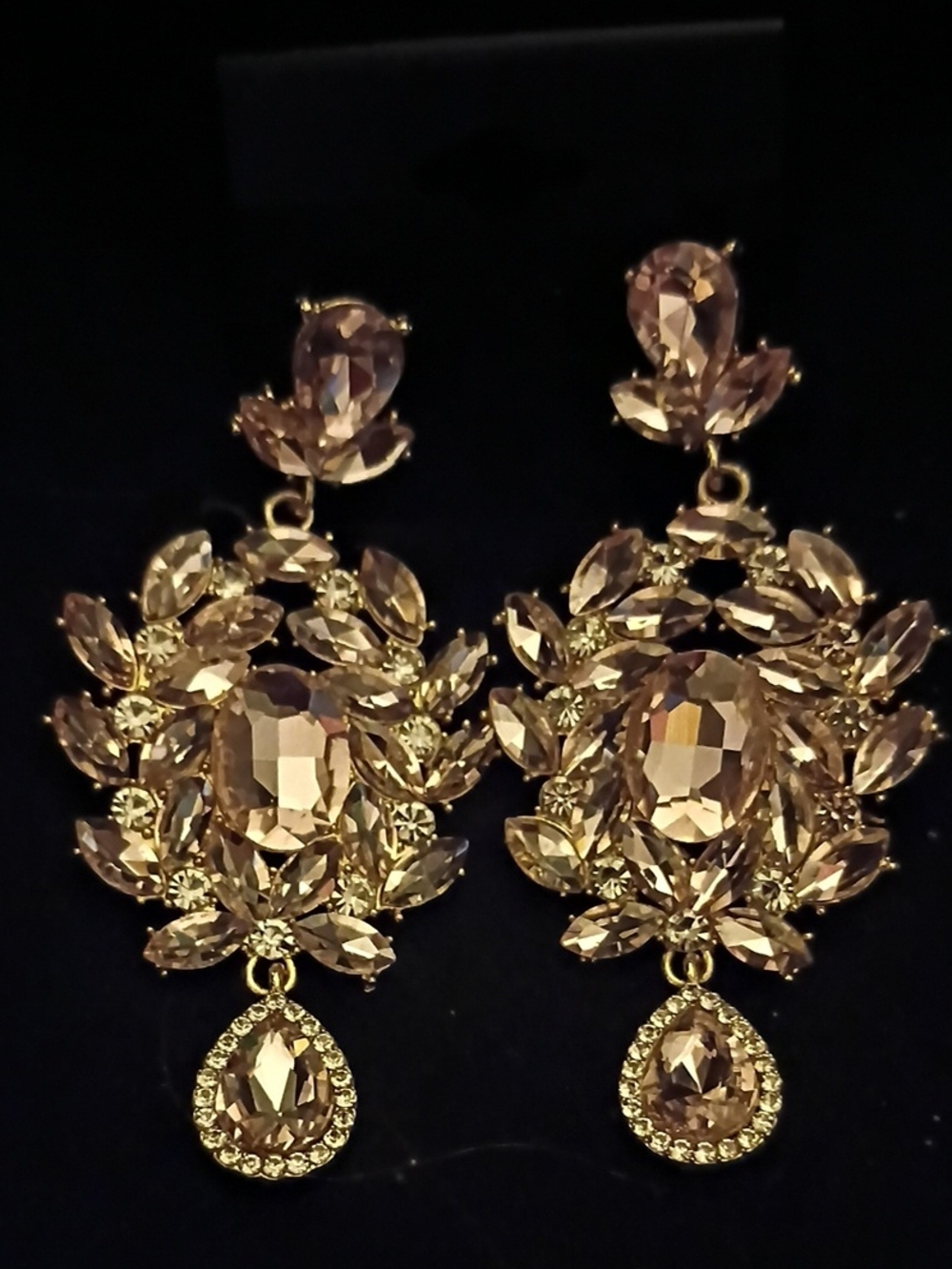 Gold-Tone Champagne Crystal Statement Drop Earrings - Women Jewelry